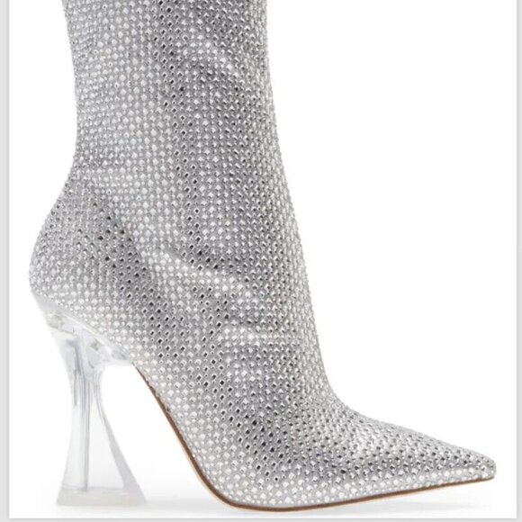 STEVE MADDEN Vivy-r Crystal Boots wclear Lucite Heel sz 6 - Picture 1 of 7